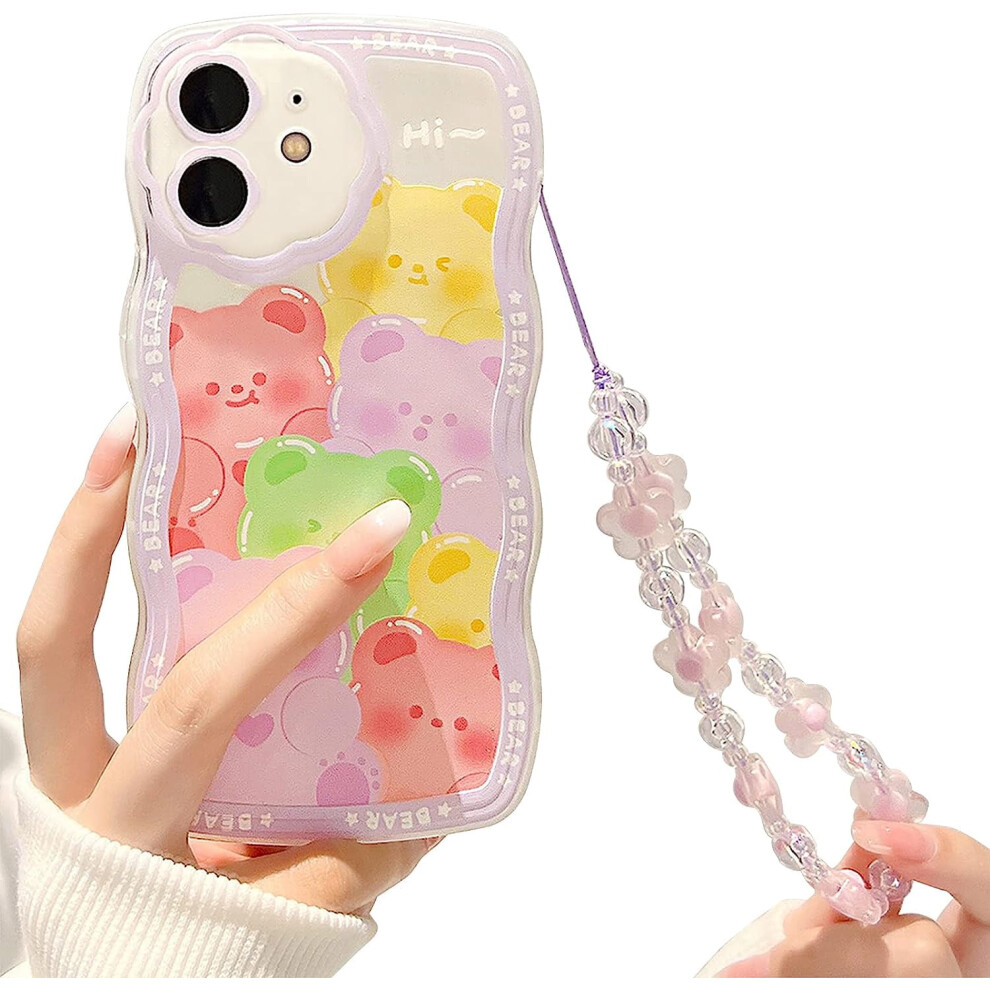 Bear Iphone 11 Case With Flower Beaded Lanyard Purple 301029584077