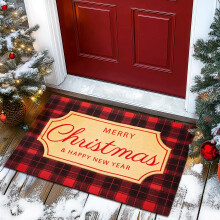 TYUU Christmas Doormat, Outdoor & Indoor Merry Christmas Door Mat Outside Holiday Door Mats for Front Door Entrances, 17"x30", Buffalo Plaid
