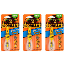 Gorilla Super Glue met Borstel & Spuitmond Applicator, 10 Gram, Helder, (Verpakking van 3)