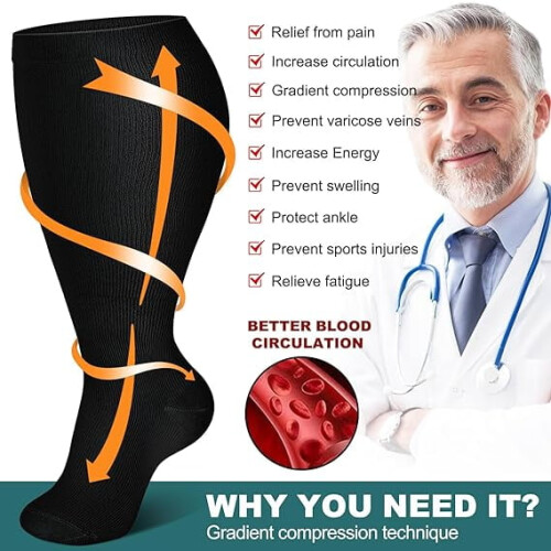 Compression Socks 15-20mmHg Knee Length Extra-Wide Calf 1