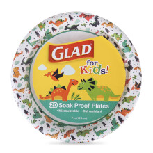 Glad for Kids Dinosaur Design Disposable Paper Plates, 7-Inch, Soak Proof & Microwavable Kid Paper Plates - Perfect for Kids Birthday Parties, Dinosau