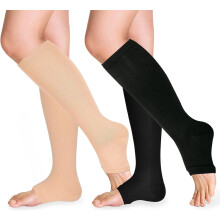 Compression Socks Open Toe 15-20 mmHg Knee High 2 Pairs