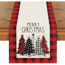 Watercolor Buffalo Plaid Christmas Tree Table Runner