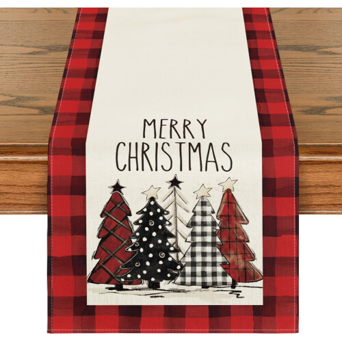 Watercolor Buffalo Plaid Christmas Tree Table Runner
