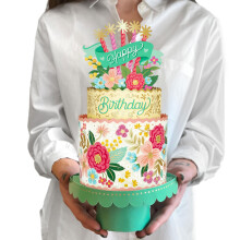 Carte d'anniversaire Pop Up Freshcut Paper pour femmes, gâteau d'anniversaire fleuri, 30 cm, carte 3D avec carte vierge & E