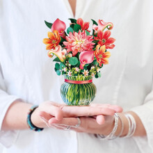 Freshcut Paper Pop Up Karten, Mini Dear Dahlia, 6 Zoll Mini Blumenstrauß 3D Grußkarten