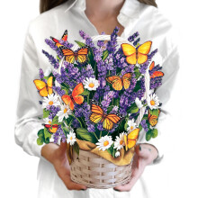 Cartes Pop Up Freshcut Paper, Lavande & Papillons, Bouquet de Fleurs 3D, Carte Anniversaire & Merci, Blan