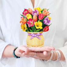Cartes Pop-Up Freshcut Paper, Mini Tulipes Festives, Bouquet de Fleurs 3D de 6 Pouces