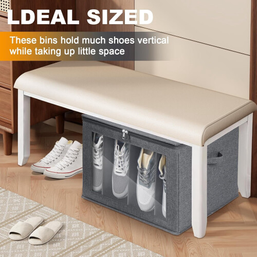 Shoe Organizer Fabric Storage Box with Clear Window 2 Pack 1