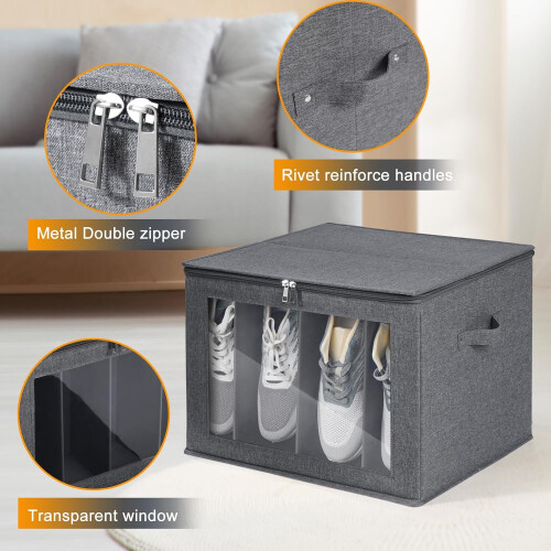 Shoe Organizer Fabric Storage Box with Clear Window 2 Pack 2