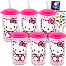 Gobelets Réutilisables Hello Kitty 16 Oz - Ensemble de 6 Favoris Sanrio avec Couvercle et Paille