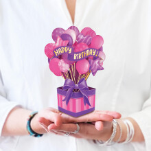 Freshcut Papier Pop Up Karten, Mini Pink Geburtstagsballons, 6 Zoll 3D Popup Grußkarte