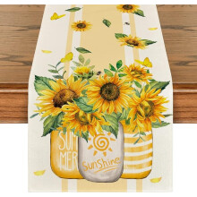 Sunflower table runner yellow burlap stripe 72x14 inches