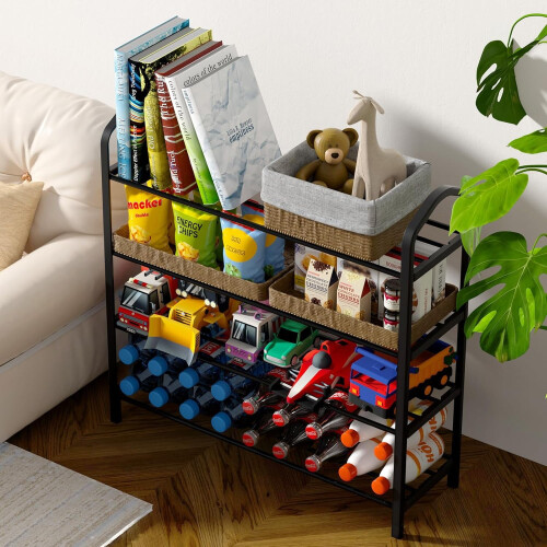 Shoe Rack Black 4-Tier Stackable 12-Pair Storage 1