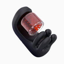 Stimolatore personale per il benessere maschile con impugnatura ergonomica e camera trasparente testurizzata.