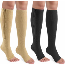 Compression Socks Open Toe Knee High 15-20 mmHg 2 Pairs