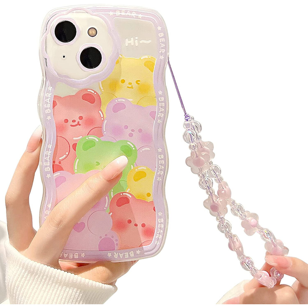 Iphone 14 Case Clear Cartoon Bear Flower Beaded Lanyard 301029592614