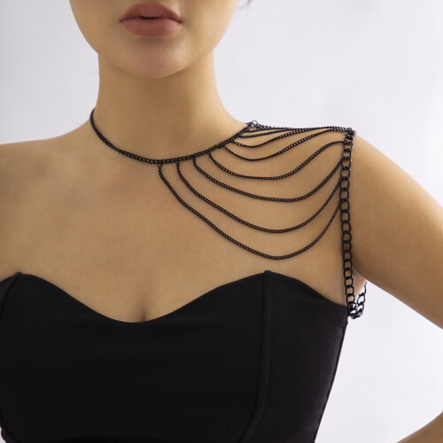 Punk Black Multi-Layer Shoulder Harness for Women, Beaded 1