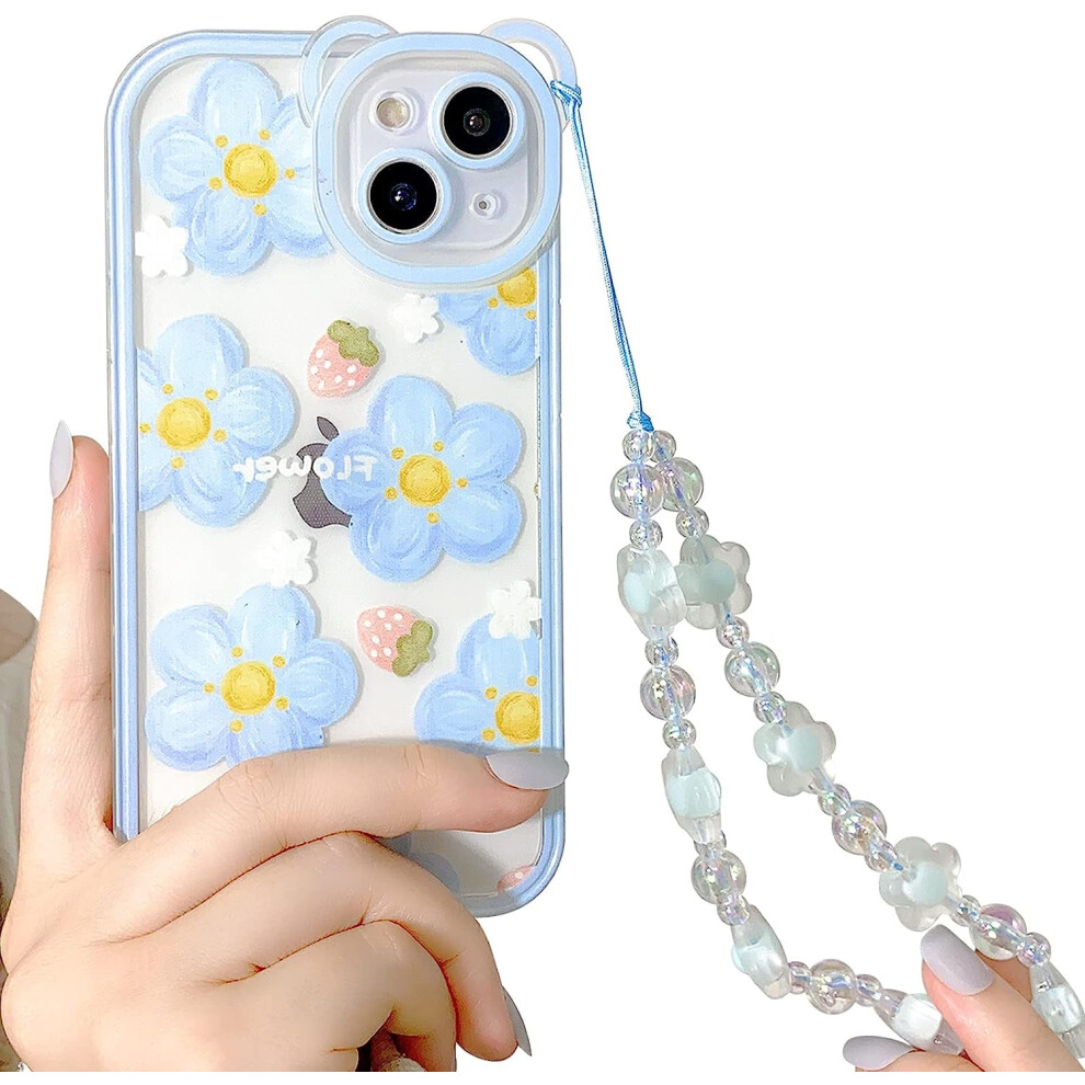 Iphone 14 Clear Floral Tpu Case With Chain Blue 301029592591