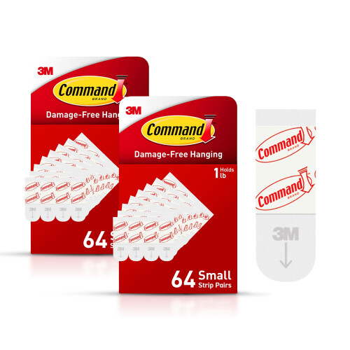 Command Small Refill Adhesive Strips, Skadefri Väggfästen för Små Inomhushakar