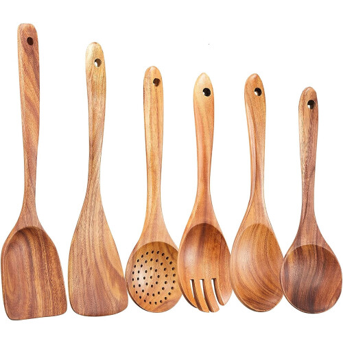 Wooden Kitchen Utensils Set Natural Teak 6 Pieces