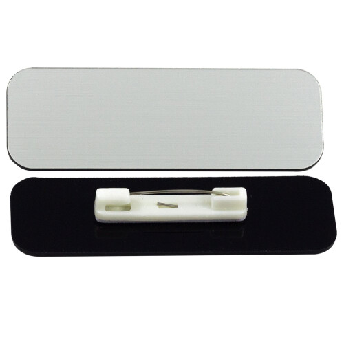 Namnskyltar - 25-pack - Borstad silver 1" X 3", rundade hörn, nål