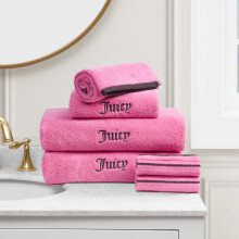Juicy Couture Hot Pink Pink/Black Border Bath Towels 6-Piece 100% Cotton Bath Towel Set