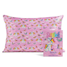 Kitsch x Lisa Frank Satin Pillowcase with Zipper for Hair & Skin, Softer Than Silk Pillow Cases Queen, Wrinkle-Free, Smooth and Cooling Satin Pillow C