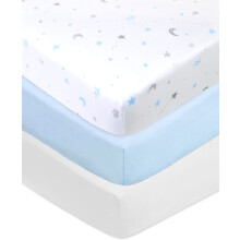 American Baby Company 3 Pack Fitted Crib Sheets 28" x 52", Zacht Ademend Neutraal 100% Katoen, Blauw Sterren/Wit