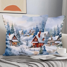 Christmas Pillow Cover Blue Winter Wonderland Reindeer 18x18