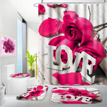 Yellow Rose Bathroom Set with Shower Curtain, Rug, U-Shaped