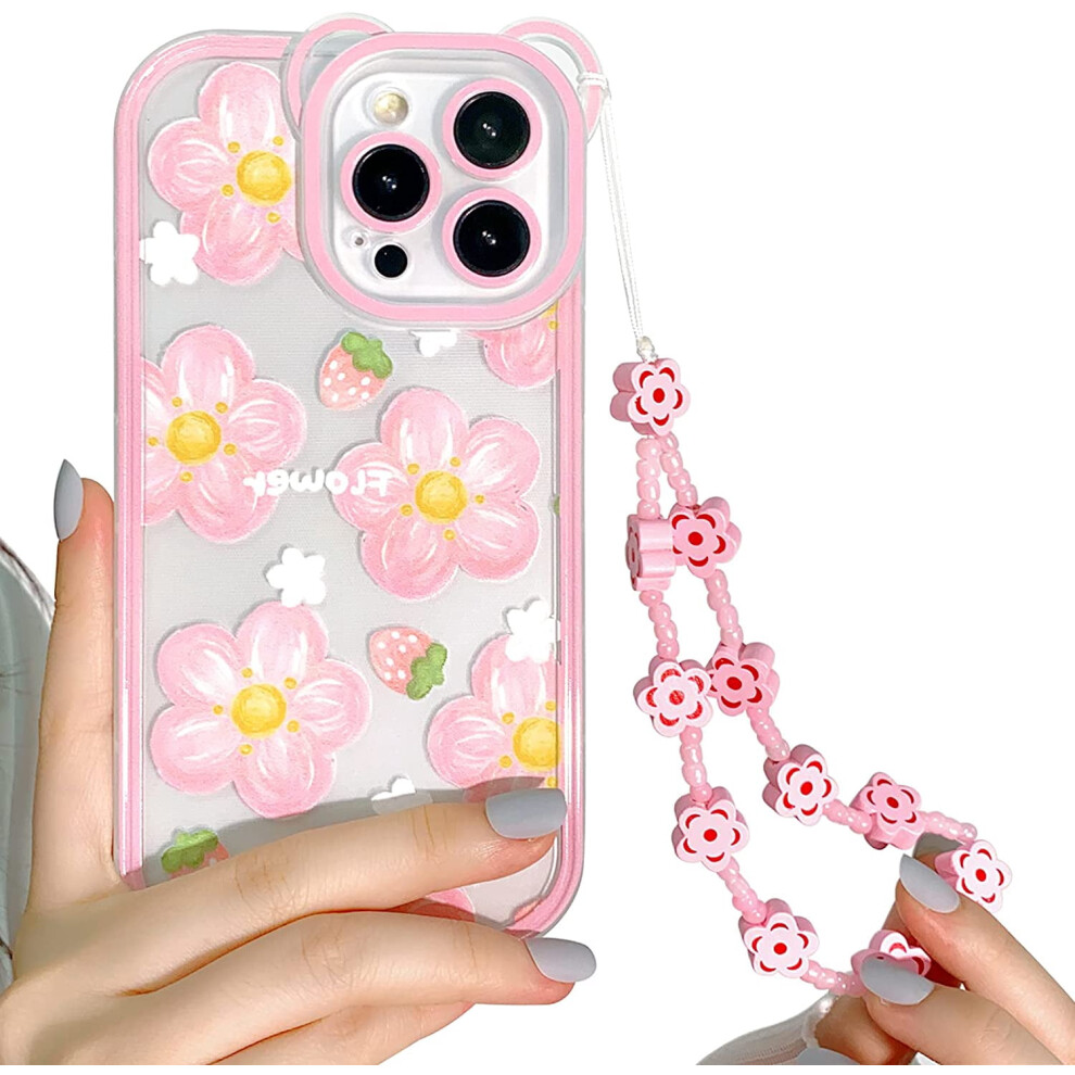 Iphone 12 Pro Clear Floral Tpu Case With Chain - Pink 301029604386