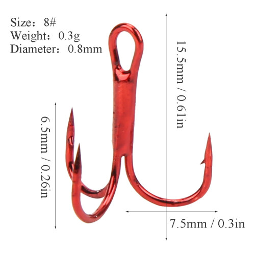 Fishing Hook Red Treble Hook High Carbon Steel 100pcs 1