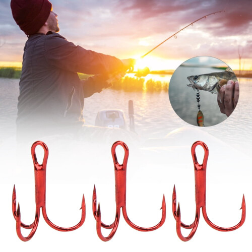 Fishing Hook Red Treble Hook High Carbon Steel 100pcs 2