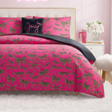 Juicy Couture Plush Reversible Cheetah Bows 4-Piece Full/Queen Comforter Set with Decorative Pillow
