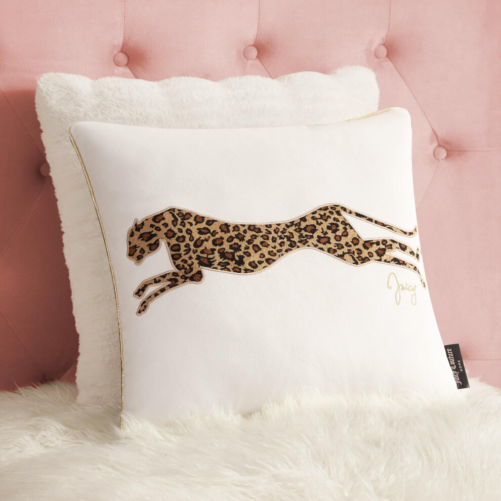 Juicy Couture Reversible Velvet Cheetah Pillow, 18" X 18" Decorative Pillow, White