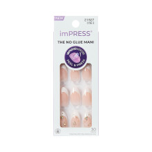 Kiss Impress No Glue Mani Uñas Postizas, Diseño, 'Star player', Blanco, Tamaño Medio, Forma Almendra, Incluye 30 Uñas