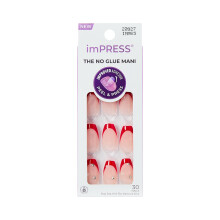 Kiss Impress No Glue Mani Drucknägel, Design 'Happy World', Rot, Mittel, Coffin-Form, 30 Nägel, Prep Pad, Anleitung