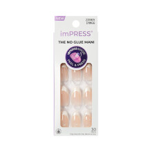 Kiss Impress No Glue Mani Press On Nails, Design, 'Chills', White, Medium Size, Almond Shape, Includes 30 Nails, Prep Pad, Instructions Sheet, 1 Manic