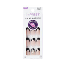 Kiss Impress Uñas Postizas Sin Pegamento, Diseño 'By the river', Negro, Tamaño Mediano, Forma Coffin, 30 Uñas