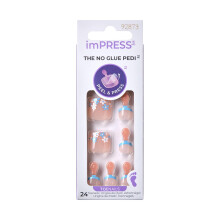 Kiss Impress No Glue Pedi Uñas Postizas, Diseño 'Paradise Ticket', Beige Claro, Tamaño Corto, Forma Squoval, Incluye 24 Uñas