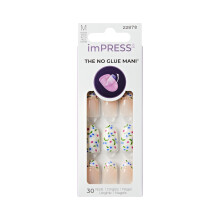 Kiss Impress Uñas Postizas Sin Pegamento, Diseño 'Hoppy Mood', Multicolor, Medianas, Ovaladas, 30 Uñas
