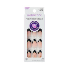 Kiss Impress Uñas Postizas Sin Pegamento, Diseño 'Positivo', Negro, Talla Mediana, Forma Almendra, Incluye 30 Uñas
