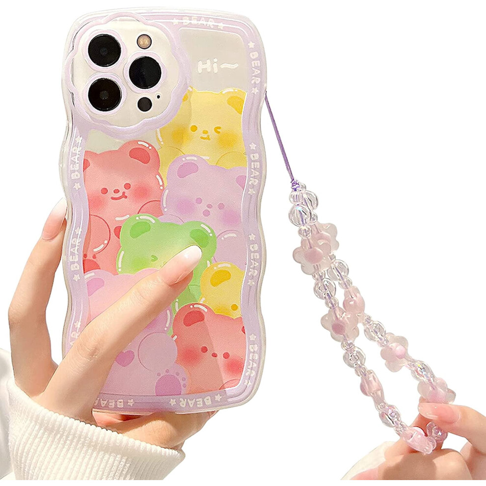 Iphone 12 Pro Case Clear Cartoon Bear Flower Beaded Lanyard 301029604393