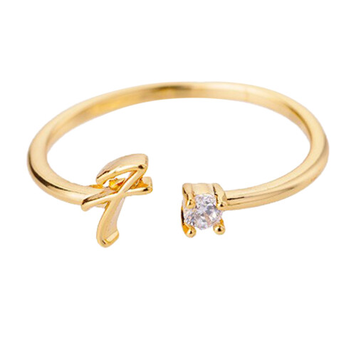 Gold personalized initial ring with rhinestone for women