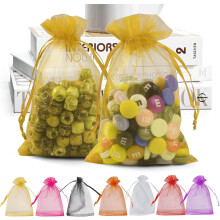 YZhouD100PCS4x6 Sachets en organza noir, petits sachets à cordon, emballage cadeau pour mariage, fête, Noël
