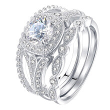 Geometry Rhinestone Engagement Ring Silver 3-Piece Set