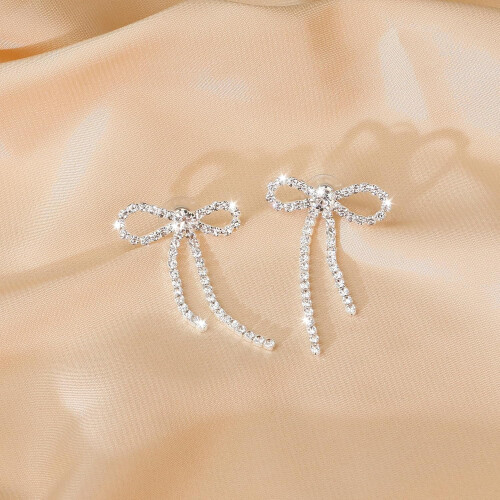 Silver rhinestone dangle earrings for women 1 pair 2