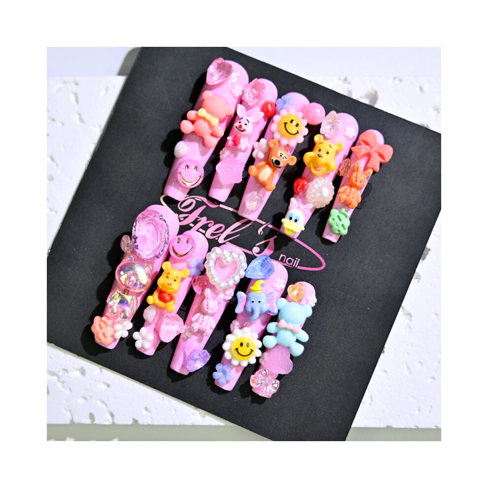 Frely's square pink cartoon press-on nails set