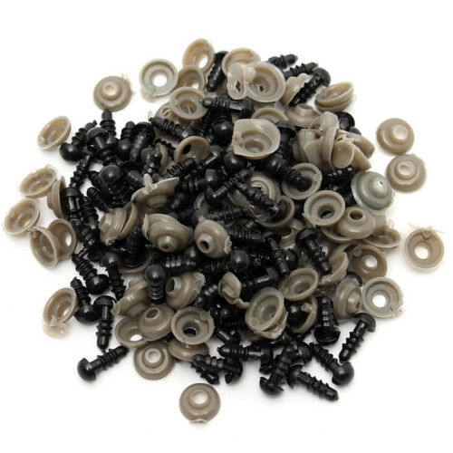 Sorte plastiklegetøjsøjne 6-14 mm 100 stk.